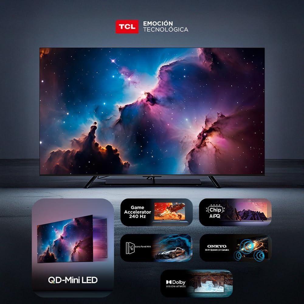 TCL Smart TV Pantalla 98" 98QM6K Google TV QLED - MiniLED 4K Google Assistant | Hands Free Voice Control | Alexa | VisionHDR10+| AiPQ™ | Micro Dimming | NITS1500 | Panel 288 Hz | Dolby Atmos Virtual X