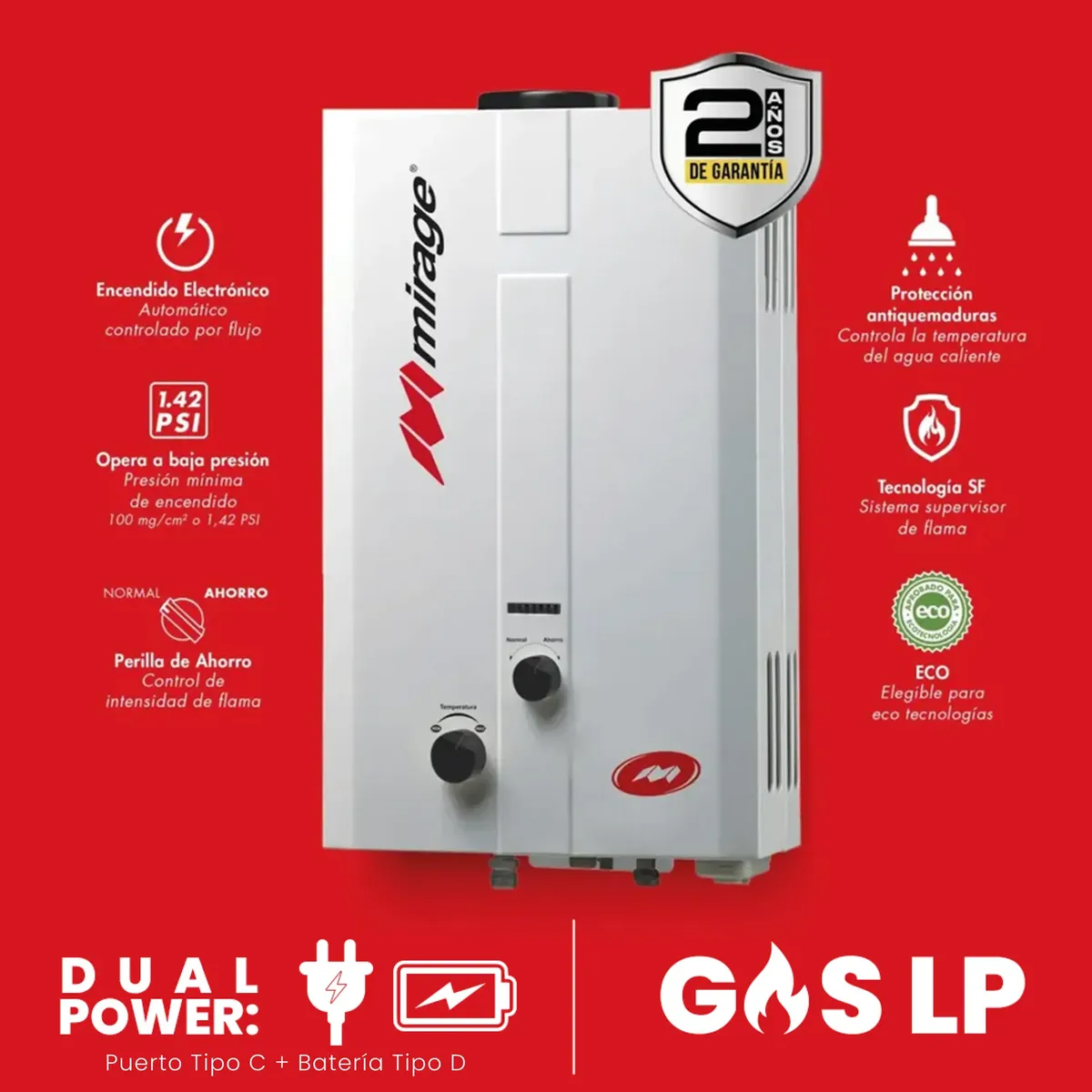 Boiler De Paso Mirage 6L (Gas LP) + Kit Instalación