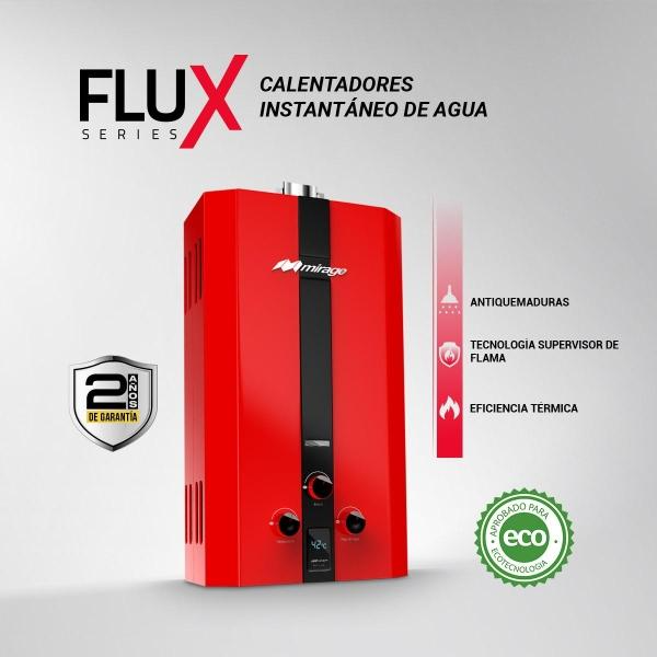 Mirage Boiler Gas Natural, Serie Flux, 10L/min, Color Rojo Modelo MBF10BC