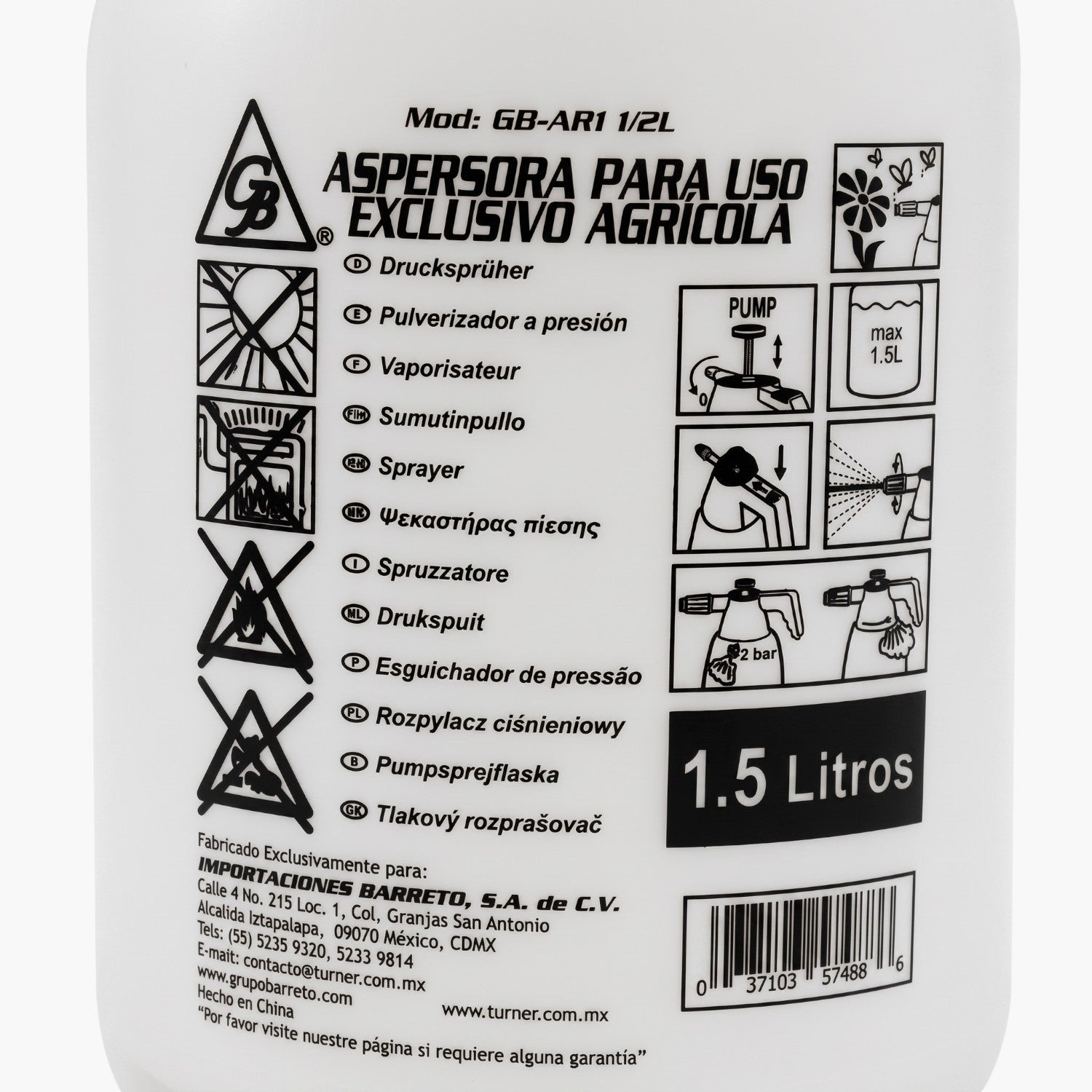 Aspersor 1.5Lts Con Lanza, Manguera Incluye Valvula - Gb-Ar1-1/2L