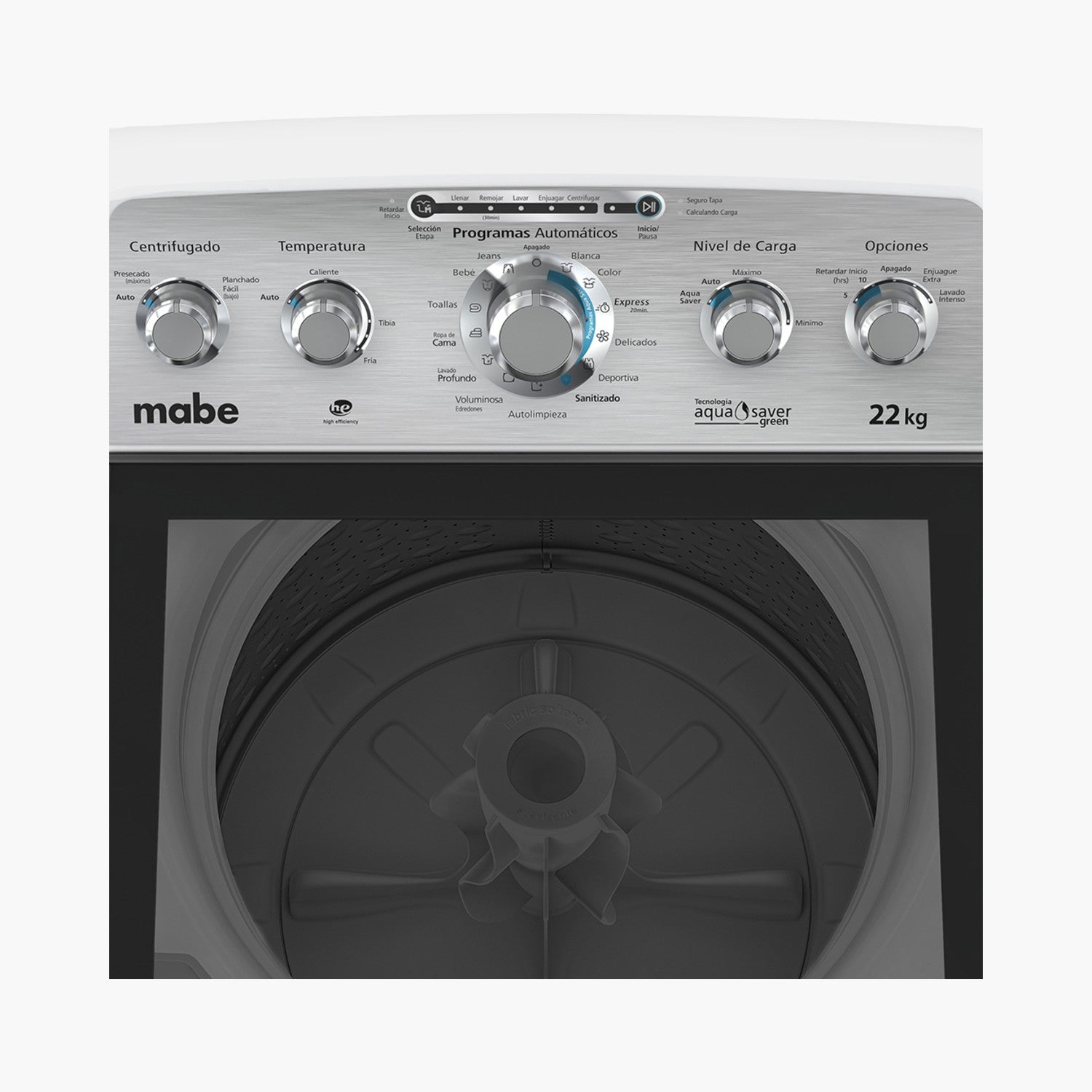 Lavadora Automática Aqua Saver Green High Efficiency 22 kg Blanca con Sanitizado Mabe - LMA72215WBAB1