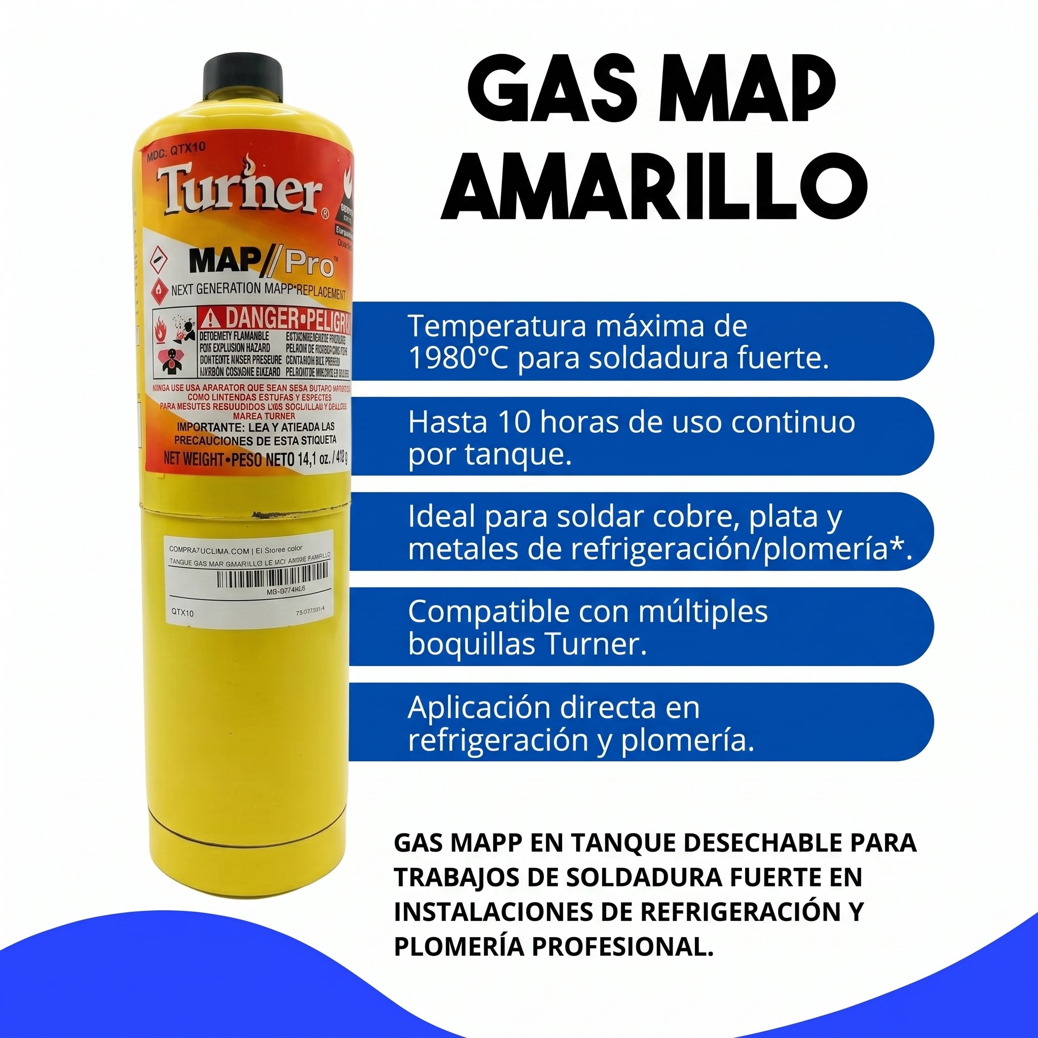Tanque Turner Color Amarillo Con Propileno (map/pro) 400g