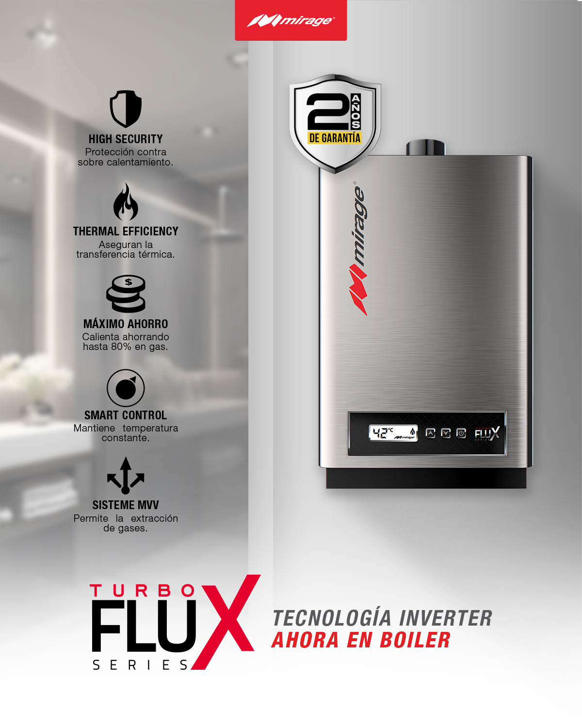 Calentador de agua instantáneo 16 l/min gas lp para 2 servicios MBF16AF