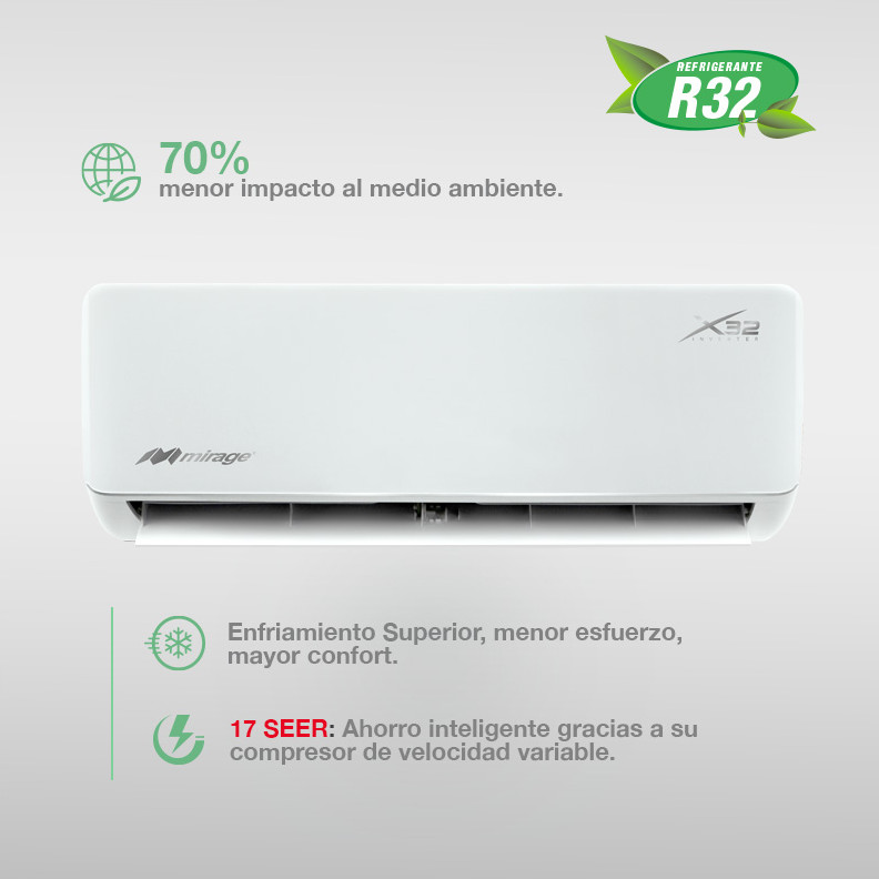 Minisplit Mirage Inverter X32 - 1 Ton, 220V, Solo Frío (CWF121E)